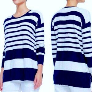Navy Blue & White Striped Long Sleeve Sweater Top  100% Cotton